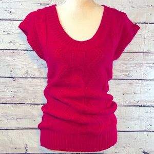 OP Sweater Vintage 90's Cableknit Tunic Short Sleeve Magenta-M